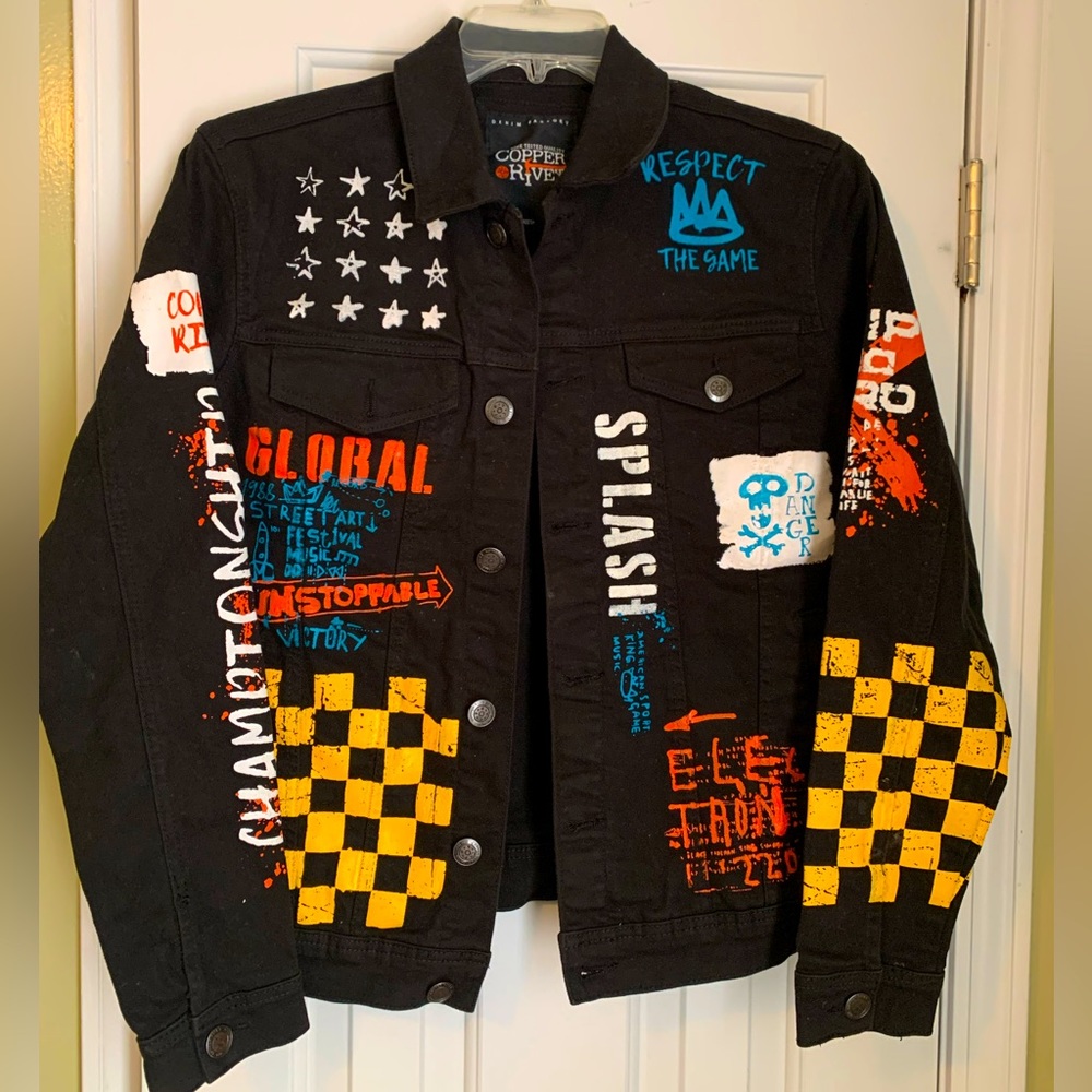 Black/Multi Colored denim jacket